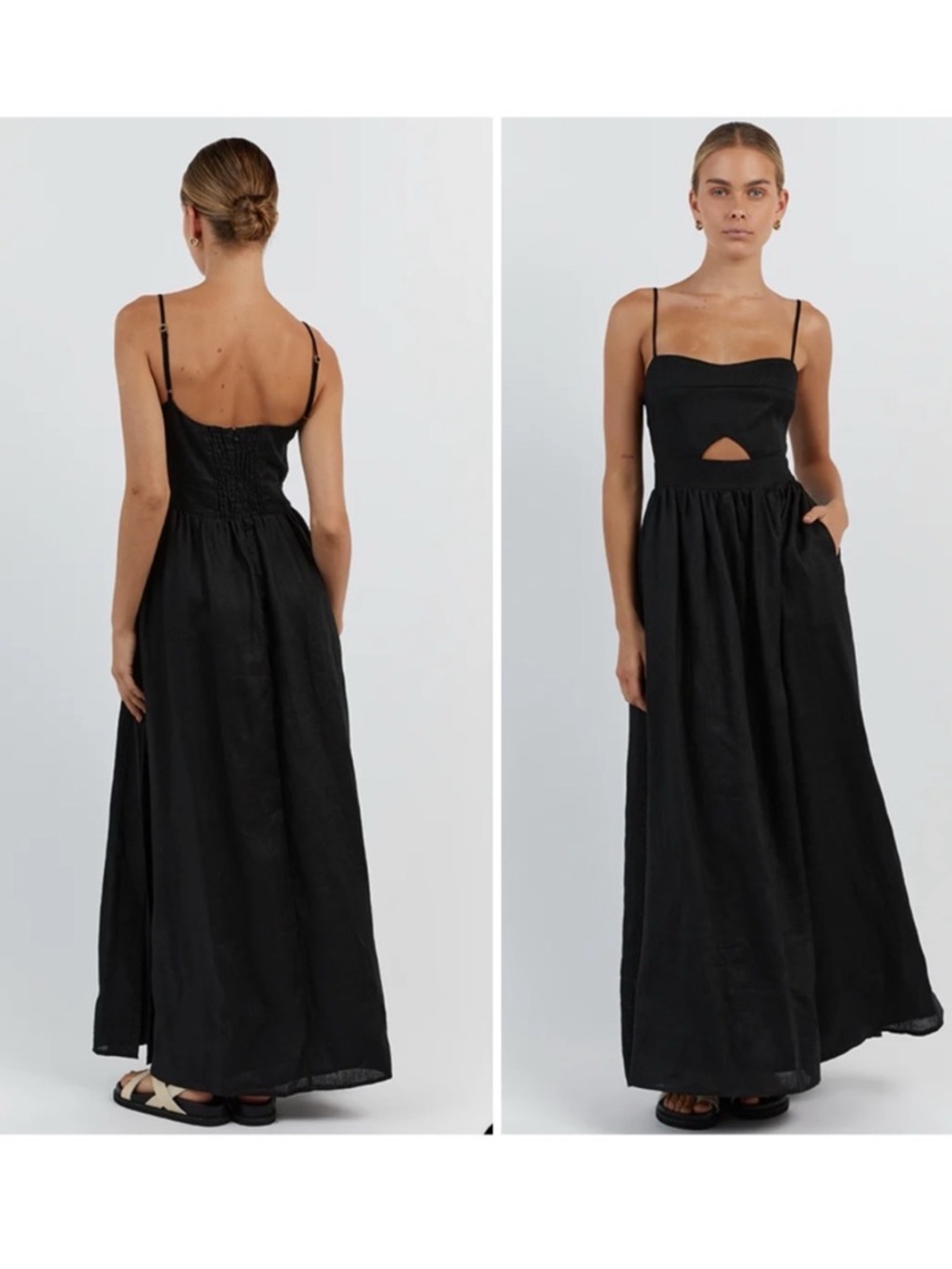 DISSH Harper Linen Midi Dress Black Sz 6